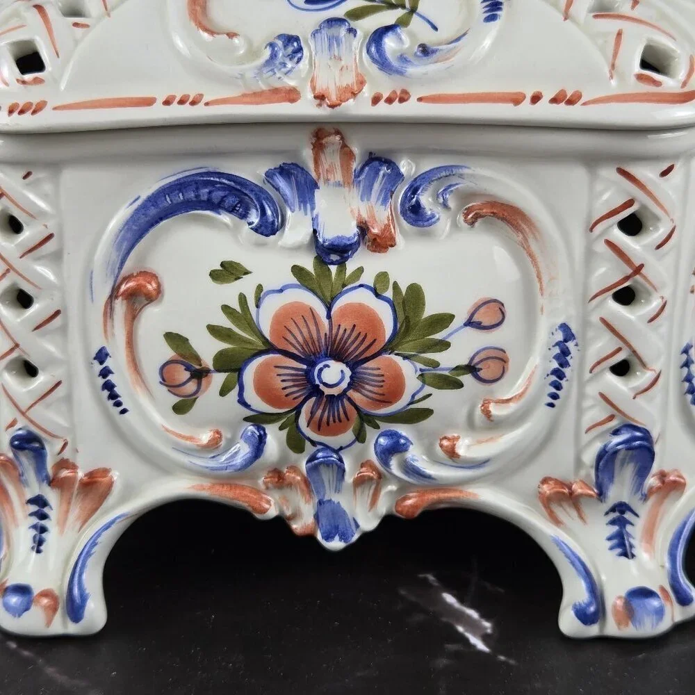 Hand Painted Ceramic Ceramiche Leonardo Italian Lidded Compote Bowl Floral NWT - Picture 2 of 16
